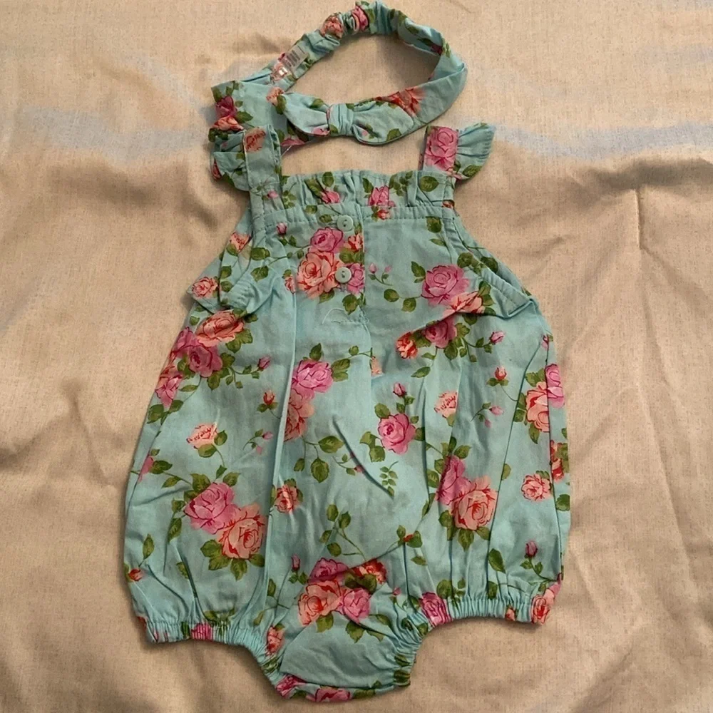 Nannette Romper Onesie Floral And Polka Dot 100%Cotton 2 Piece Bundle 3 Months